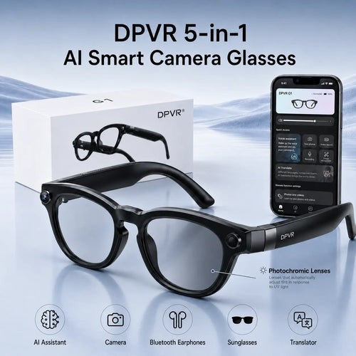 DPVR G1 Smart AI Glasses - Wearable Smart Glasses with 141-Language Translation, Smart Image Recognition, 1080P Offline Video Recording for Everyday Moments, Photochromic Lenses, Never Miss a Great Moment Again Camera BT, Ideal Father